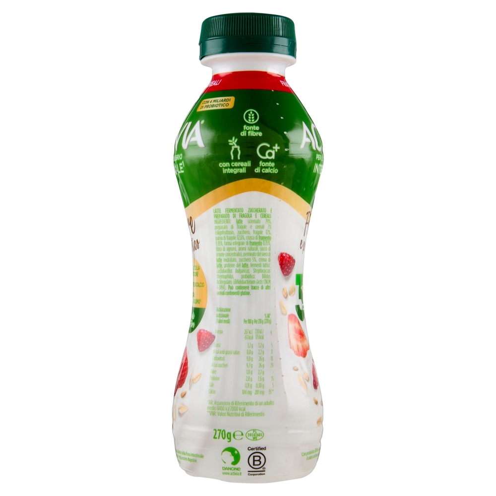 ACTIVIA da Bere, Fibre e probiotico, Fragola, Fonte di Calcio, aiuta metabolismo e digestione,270g